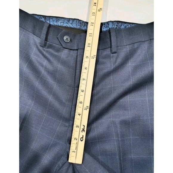 Tallia 2 Piece Suit Mens 40R Wool 36x32 Blue Windowpane Plaid Flat Front - Picture 11 of 16